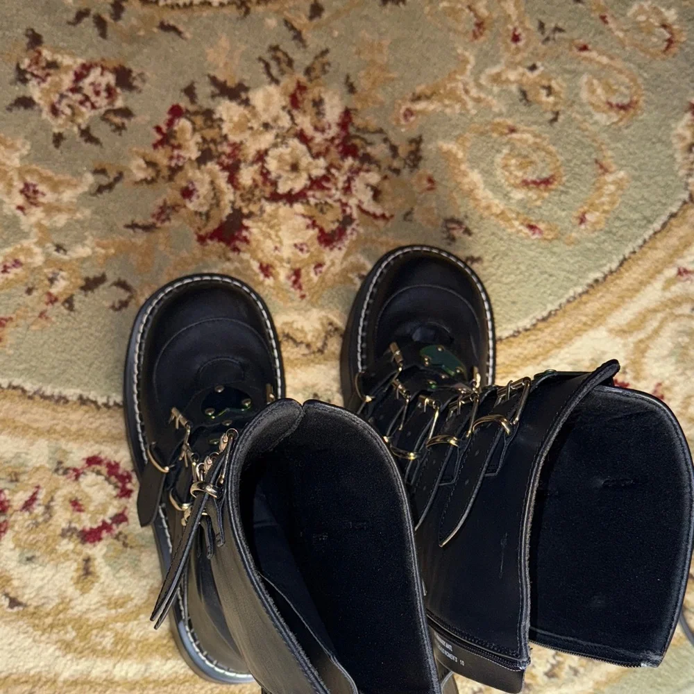 Demonia Black Combat Boots with Green Heart Accents - Picture 3 of 7